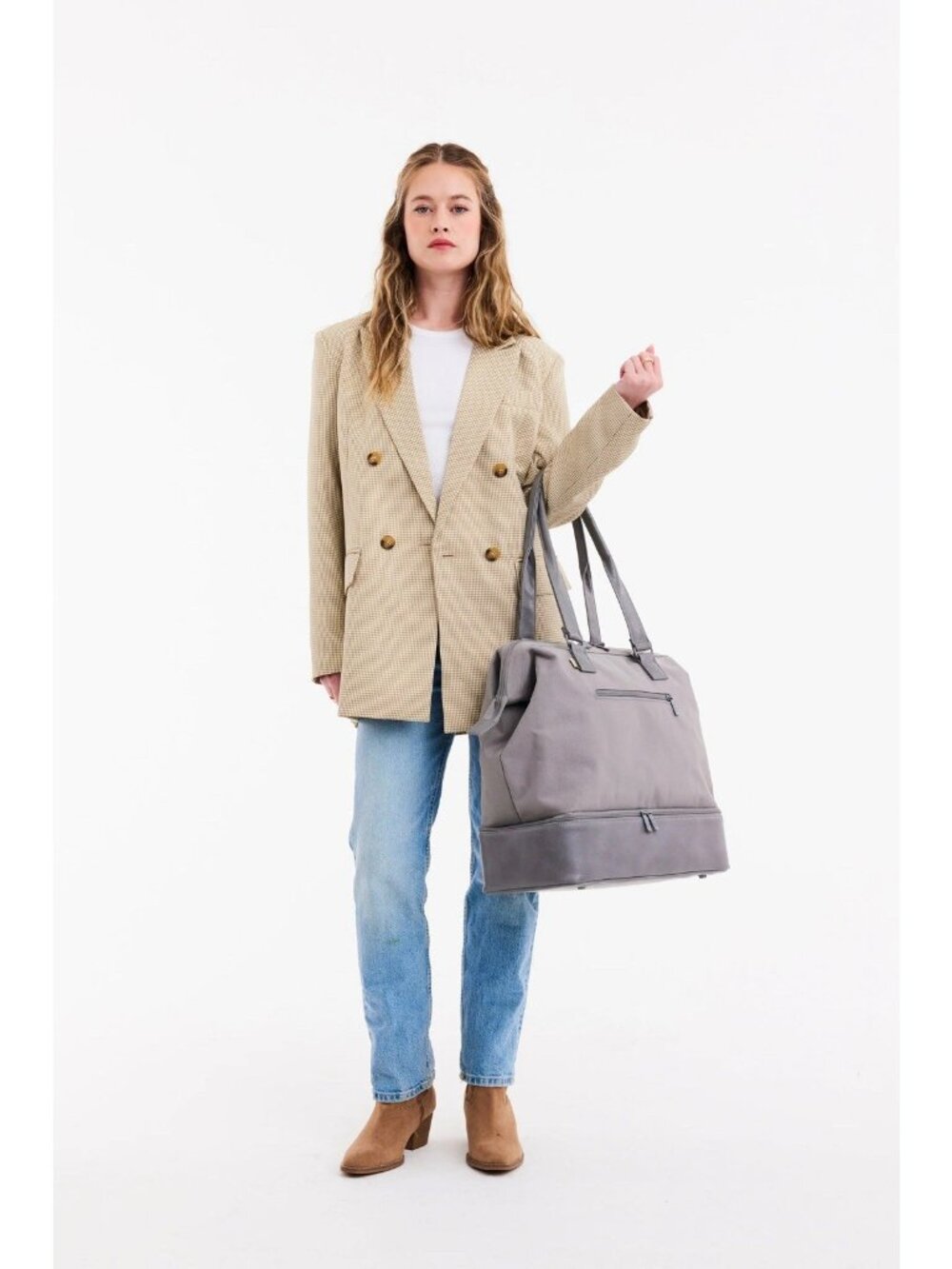 BEIS Large Gray Weekend Tote Bag